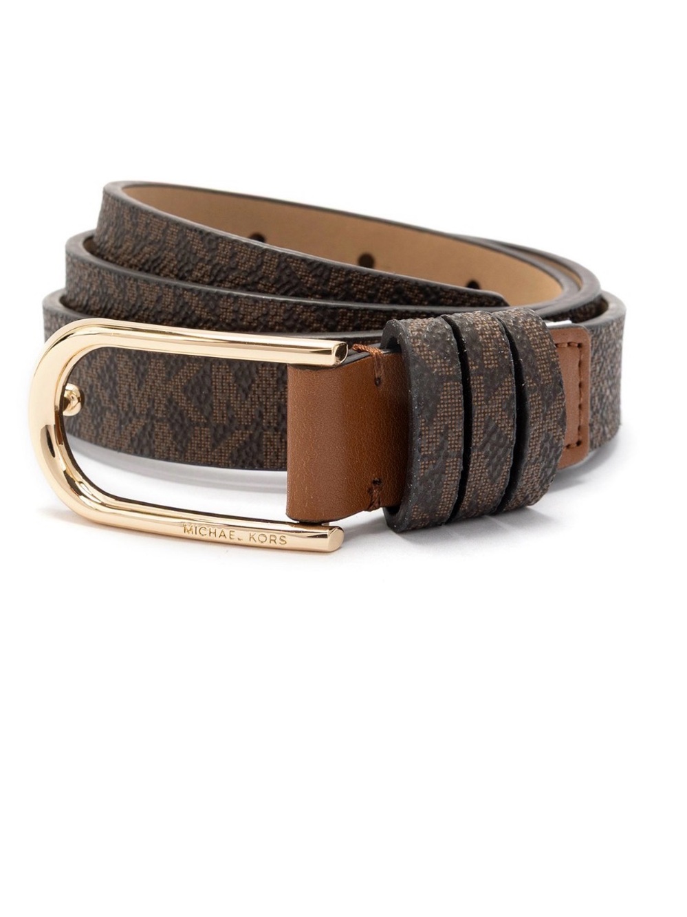 Michael Kors Burgundy Logo Slim Belt with Gold Buckle